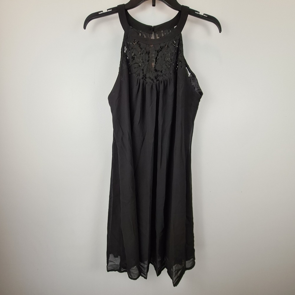 Vanberfia Black Lace‎ Halter Neck Chiffon Mini Dress NWT Womens Large LBD